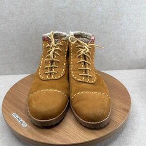 Sam & Libby Leather Ankle Boots 9 Tan Lace Up Boho Cottagecore Gorpcore VTG 90s